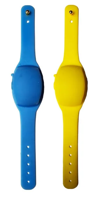 SaniFlex Hand Band Adjustable Sanitizer, Refillable Wristband for All Age Group (Dispenser) Pack of 2 (Yellow & Blue color)