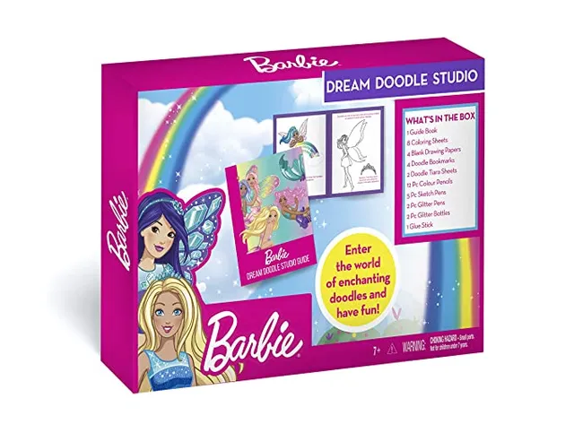 Barbie Dream Doodle Studio - Doodle Activity Kit for Kids Age 7 Years & Above - Fun with doodling & colouring beautiful Barbie sketches, bookmarks, decorative signages, masks and much more along with Barbie Doodle Studio Guide.