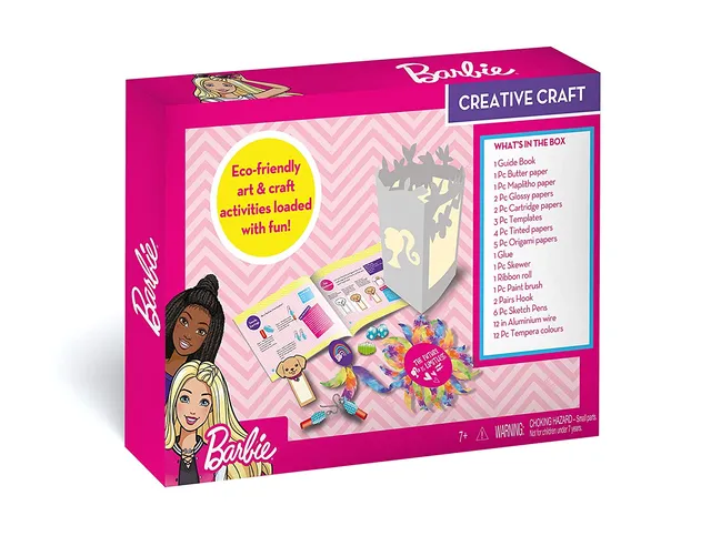 Barbie Creative Craft - Multiple Activity DIY Craft Kit for Kids Age 7 Years & Above - Fun with multiple craft & DIY activities - Ideas & Tools to make many items - designer beads & jewellry, artistic photo frame, lovely lantern and much more. Booklet to guide & Stationery Items needed are included.