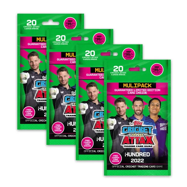 Topps Cricket Attax 2022 - Trading and collectable top Card Games for Families - Multipack (Pack of 4)