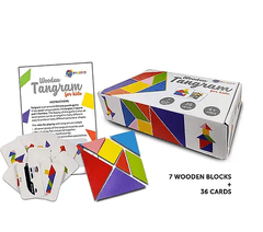 Playwish Wooden Tangram for Kids - Multicolor - 7 Wooden Pieces and 36 Flash cards