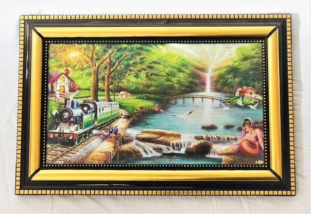 Nature Scenery of Beautiful Sunrise by the River Wall Painting with Frame Waterfall Without Glass Scenery Frame