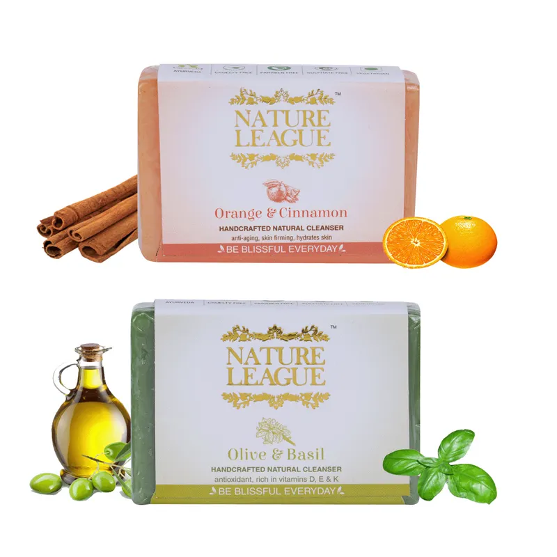 Orange & Cinnamon with Olive & Basil Soap Combo - Natural Handcrafted Soap, 210 gms