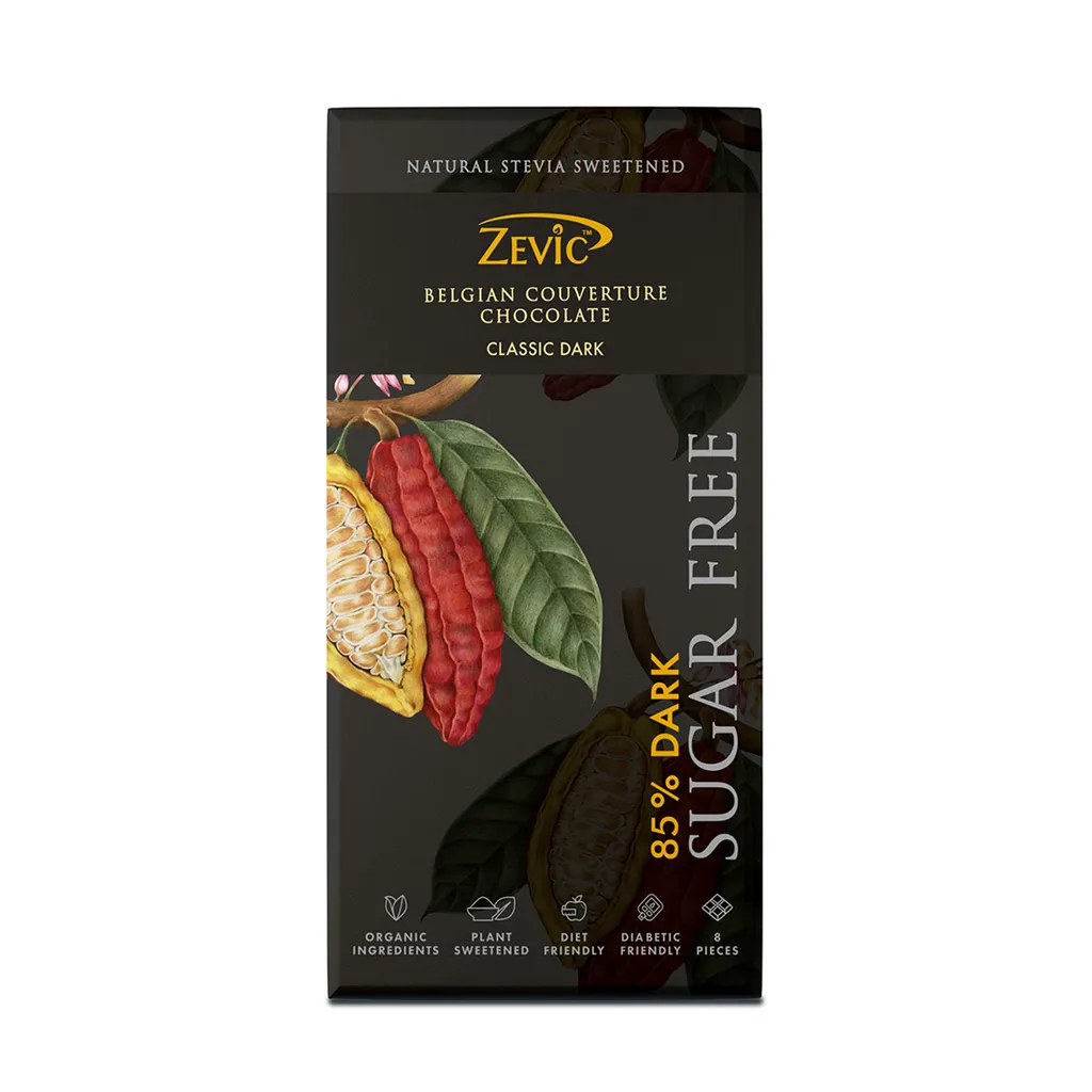 85% Dark Belgian Couverture Chocolate with Stevia 96 gm