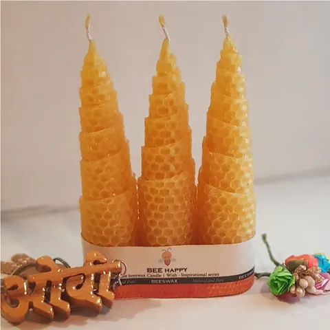 BEE Happy Pure Beeswax Hand-Rolled Tree Candle (Pack of 3) 105 gms