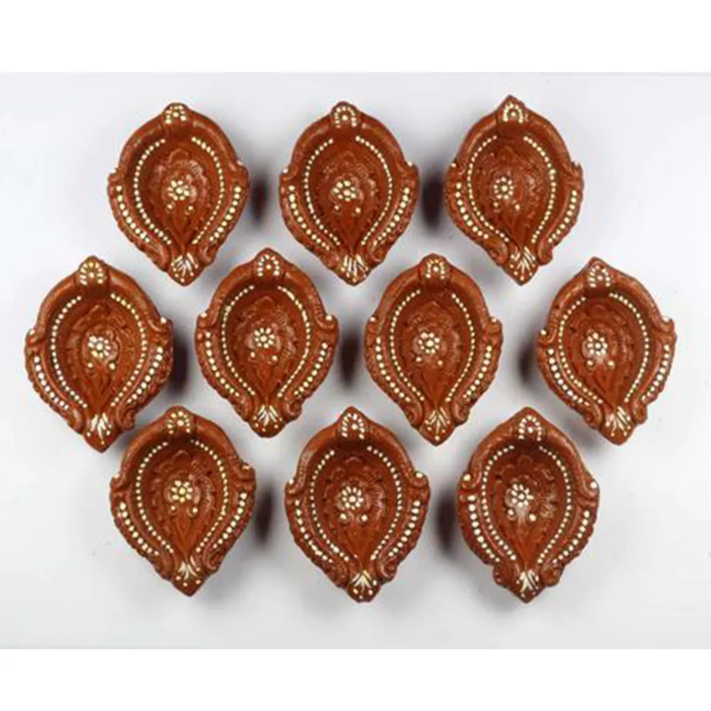 Hand Painted Earthenware Diyas (Pack of 10)
