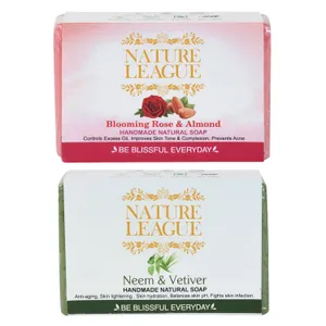 NEEM & VETIVER with BLOOMING ROSE & ALMOND Natural Handmade Soap Combo 100 gms