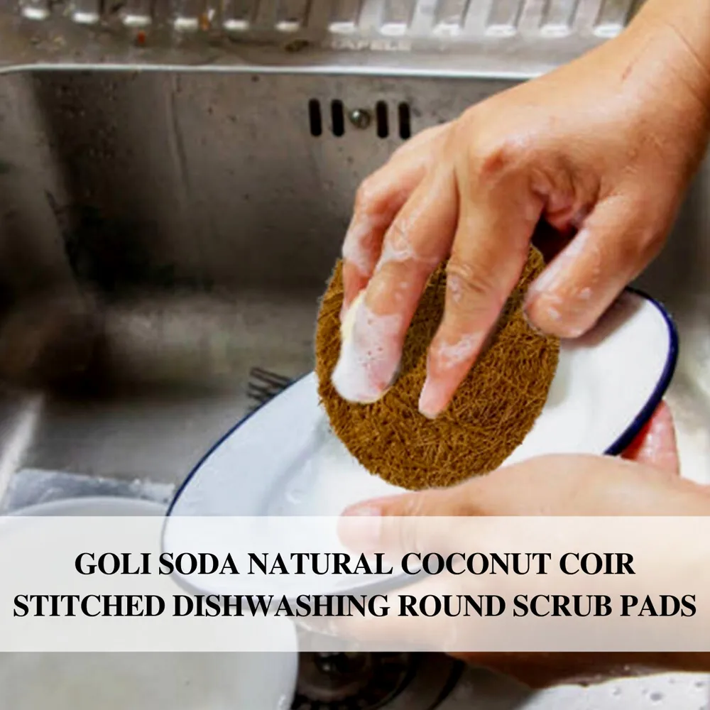 Natural Coconut Coir Round Stitched Dishwashing Scrub Pads (Pack of 6)