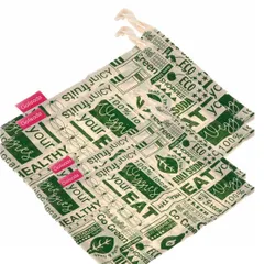 Go Green - Reusable Cotton Produce Bags For Storage, Pack of 2 (Big & Small)