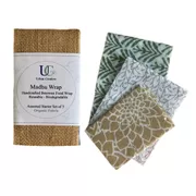 Madhu Wrap (Beeswax food wrap) Assorted starter set of 3 in Certified Organic Fabric