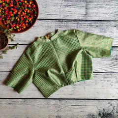 Dhinam-Checked Tissue- Green-Gold-Readymade Blouse