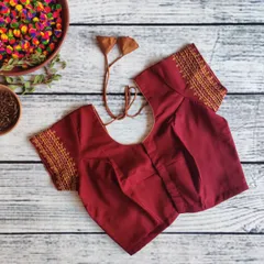 Dhinam-Kutch Embroidery-Burgundy-Readymade Blouse