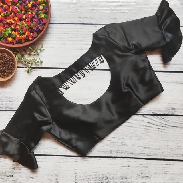 Dhinam-GlossyBlack-Readymade Blouse