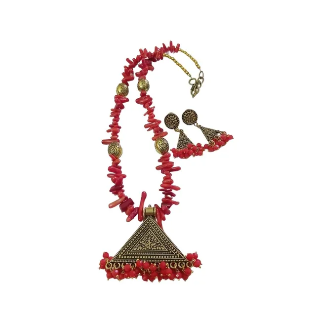 Kalainayam by Aarthi - Red Coral with Antique Pendant