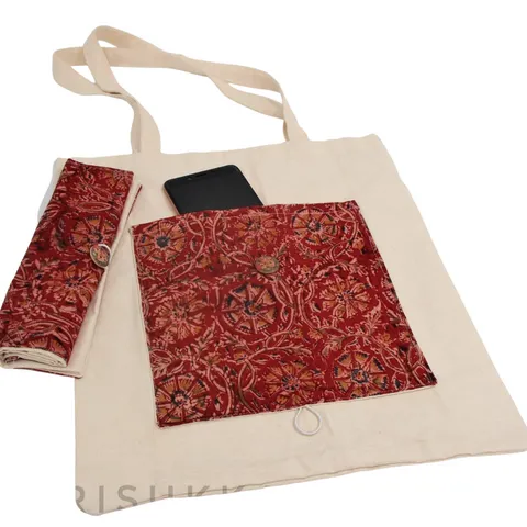 Parisukkadai - Cotton Foldable Bag with Kalamkari Patch