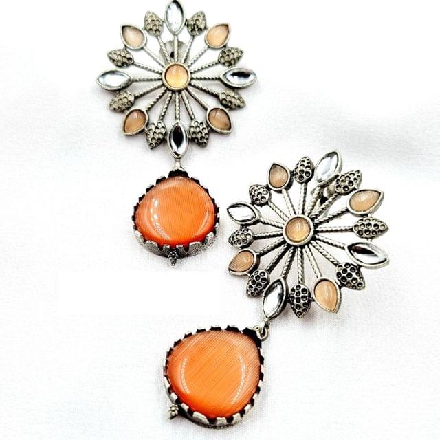 Abarnika- Orange flower crystal fusion earrings