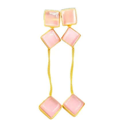 Abarnika  - Pink crystal long danglers