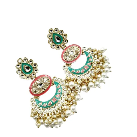 Abarnika  - Blue and pink traditional chandbali earrings