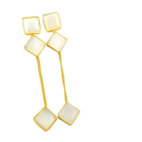 Abarnika  - White crystal long danglers
