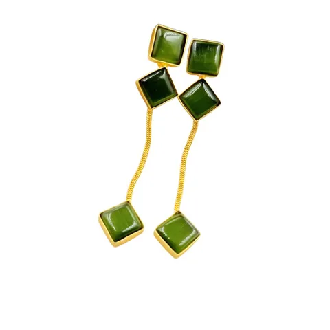Abarnika  - Olive green crystal long danglers