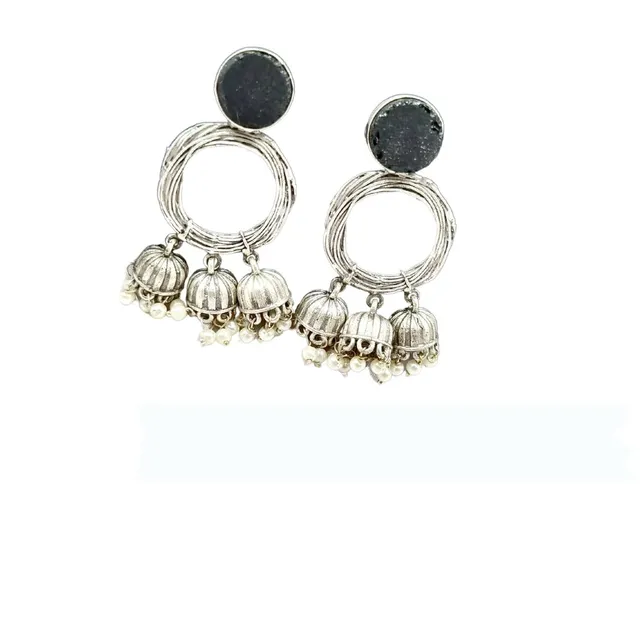 Abarnika  - Oxidized 3 jumkha earrings