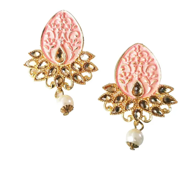 Abarnika  - Pink oval traditional earrings