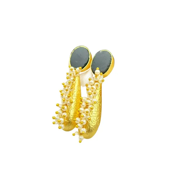 Abarnika  - Black stone guttapusalu Jaipuri earrings