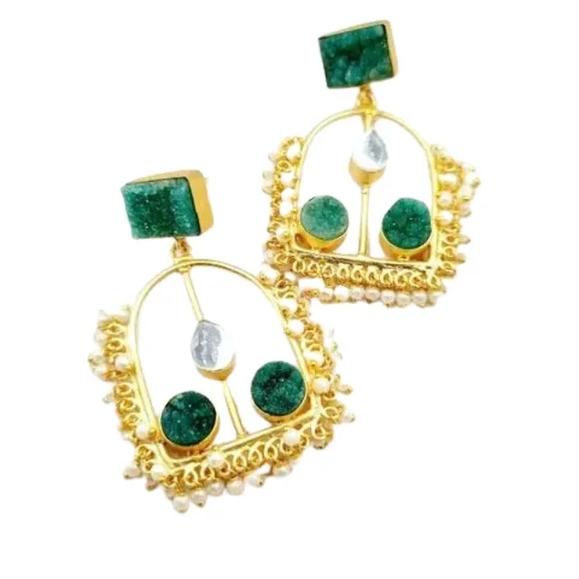 Abarnika  - Natural stone guttapusalu traditional jaipur earrings