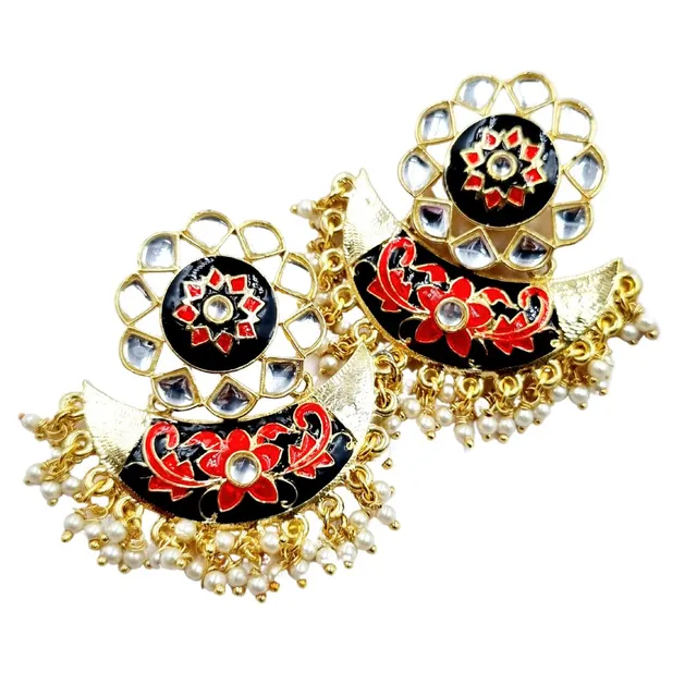 Abarnika- Red and Black traditional chanbali earrings