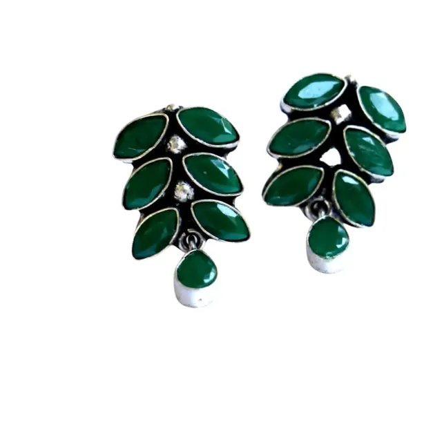 Abarnika-Silver crystal leaf drops - Green