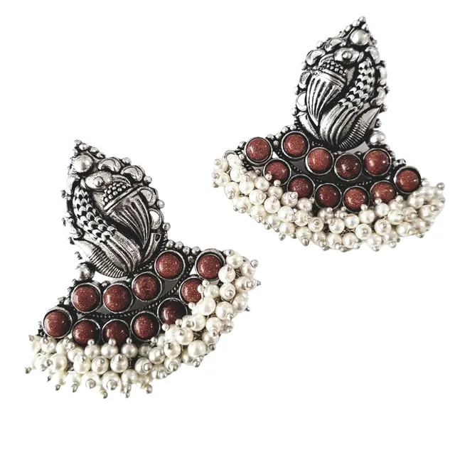 Abarnika-Peocock crystal oxidized traditional earrings