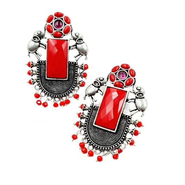 Abarnika- Fusion red crystal elephant earrings