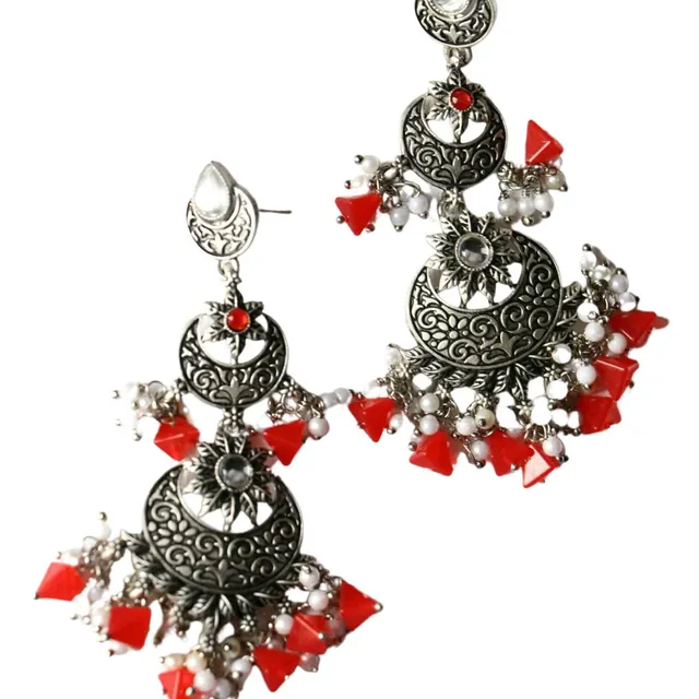 Abarnika- Oxisided Danglers with Red Crystals and Pearls