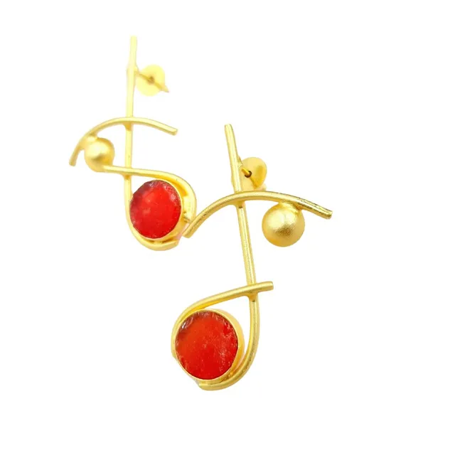Abarnika  -  Natural stone statement Jaipuri earrings - Red