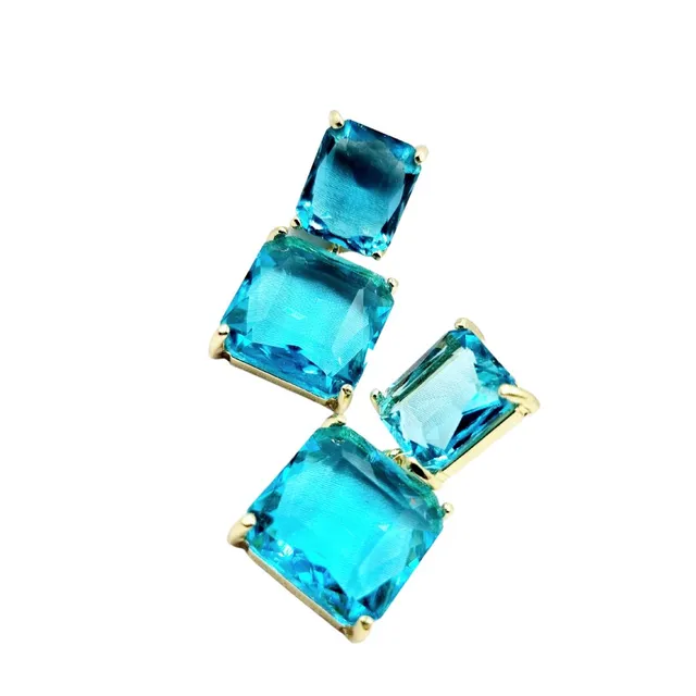 Abarnika- Glossy crystal solid square earrings - Blue