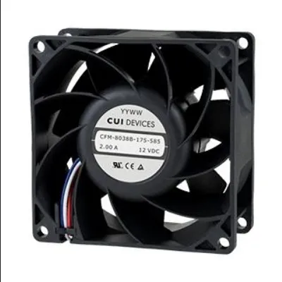 DC Fans dc axial fan, 80 mm square, 38 mm, 21.6 26.4 Vdc, 9.36 W, 5000 RPM, 61.77 CFM, AR