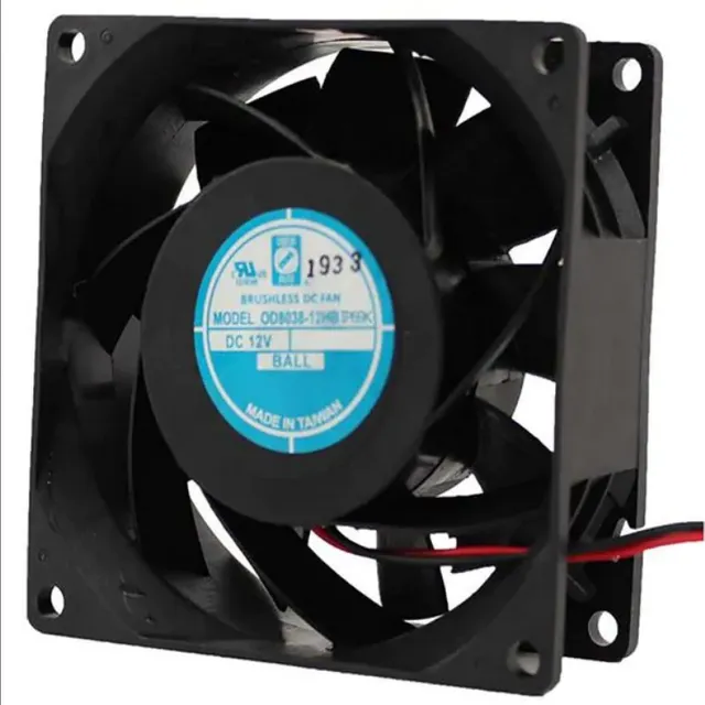 DC Fans DC Fan, 80x80x38mm, 12VDC, 71CFM, 0.6A, 49dBA, 5000RPM, 0.58inH2O, Dual Ball Bearing, Lead Wires, IP69K Rated