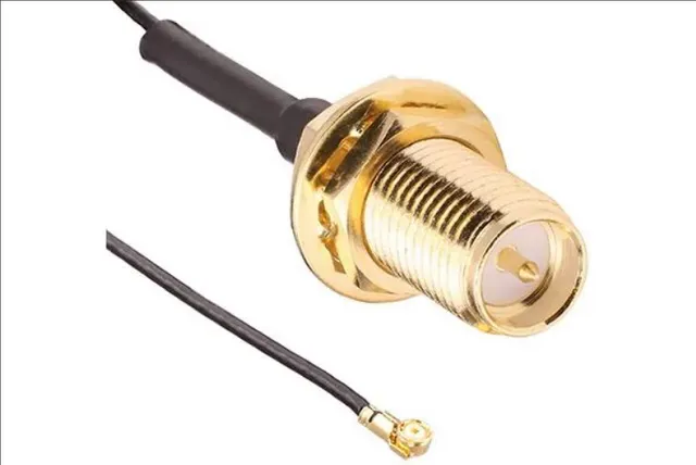 RF Cable Assemblies RP-SMA female bulkhead to right angle IPEX MHF3 plug with 100mm of 0.81mm cable