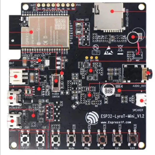 Audio IC Development Tools A lightweight audio development board based on ESP32-WROVER-B, which implements AEC, AGC, NS WWE (wake word engine) and other audio signal processing technologies.