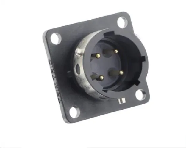 Standard Circular Connector square flange receptacle, without backshell, with 4 male PCB contacts,