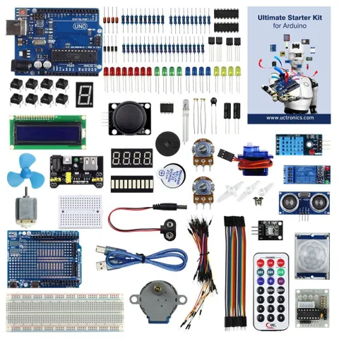 UCTRONICS Advanced Starter Kit for Arduino with Instruction Booklet, UNO R3, UNO R3 Proto Shied V3,Relay, Breadboard power supply, SG90 9g Servo, Remote Controller and IR Receiver