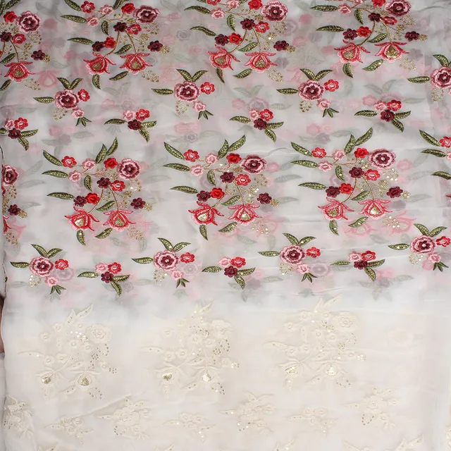 Flowers and posies tranquil fabric/Georgette-fabric/Embroidered-fabric