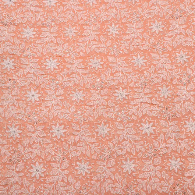 Peach-Shade-Princess georgette fabric/Thread-work-fabric/Classy-fabric