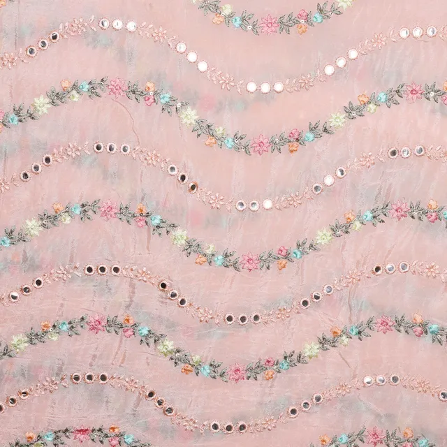Waves-on-Chinon sequins fabric/Fairy-floral fabric/Designer-Dress-Fabric