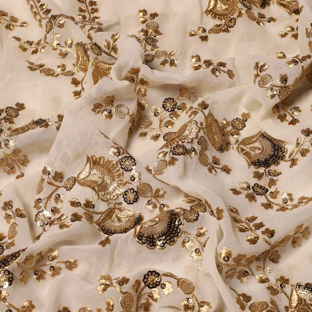 Royal zeek fern-flower fabric/Zari-work-fabric/Wedding-fabric/Party-DIY