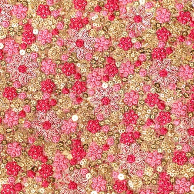 Blooms-on-carpet rich fabric/Net-fabric/Embroidered-fabric/Bridal-DIYs