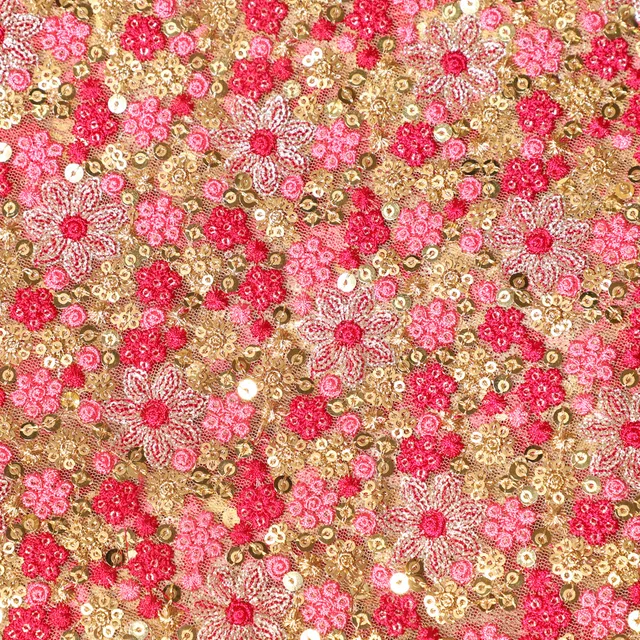 Blooms-on-carpet rich fabric/Net-fabric/Embroidered-fabric/Bridal-DIYs