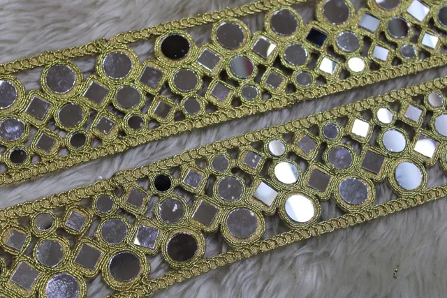 Mirrors-in-fashion trim lace/Embellished-lace/Opulent-Sari-lace/Lace-DIY