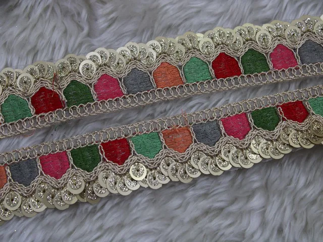 Multi-colour majestic fancy lace/Embroidered-lace/Zari-lace/Fancy-laces