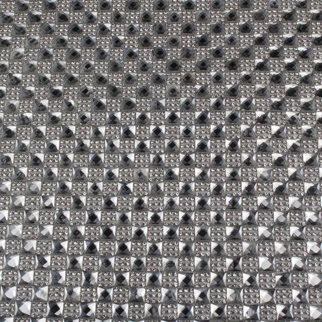 Silver style square geometric trend studs and rhinestones royal embellishments feel disco feel chequered stylised form iron-on patch sheets